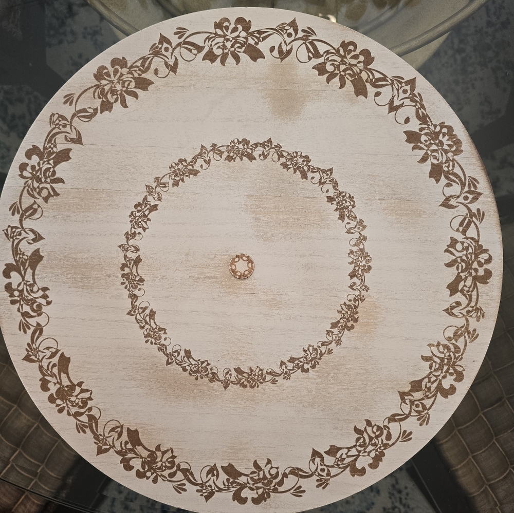 Floral Patterned Wooden Decorative Lazy Susan